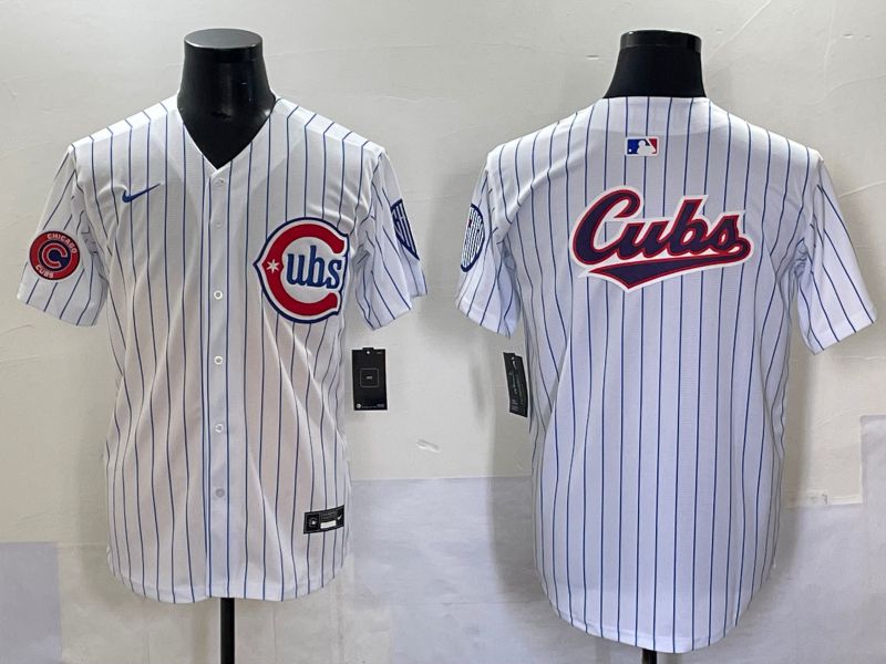Men 2025 Chicago Cubs Blank White Stripe Fashion Nike MLB Jersey style 7036->chicago cubs->MLB Jersey